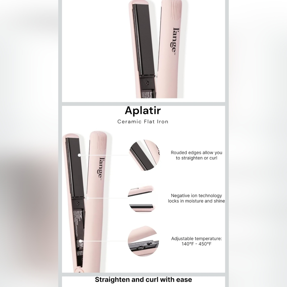 L'ange One Pass Hair Aplatir Ceramic 1" Flat Iron Pink blush color - Picture 5 of 14
